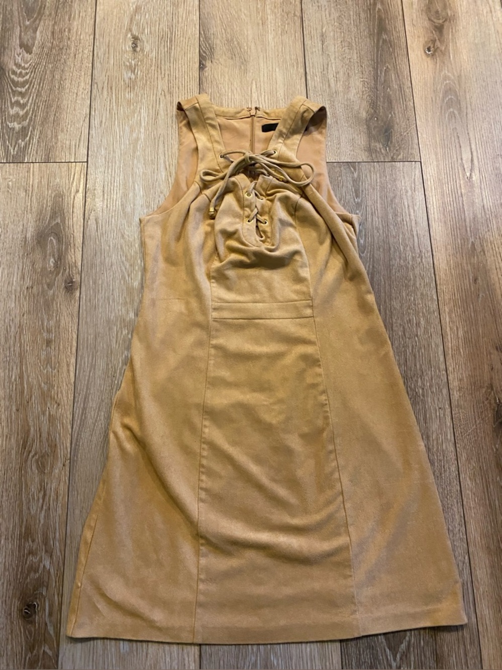 GUESS Los Angeles Dress Tan Faux Suede Lace Up Sz 2 Western Boho